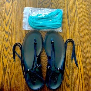 Sz 6 See by Chloé BLACK  Jelly Wrap Thong Sandals